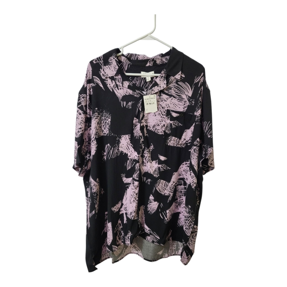 Abound Mens Black And Purple Abstract Floral Button Up Top Size 2x New